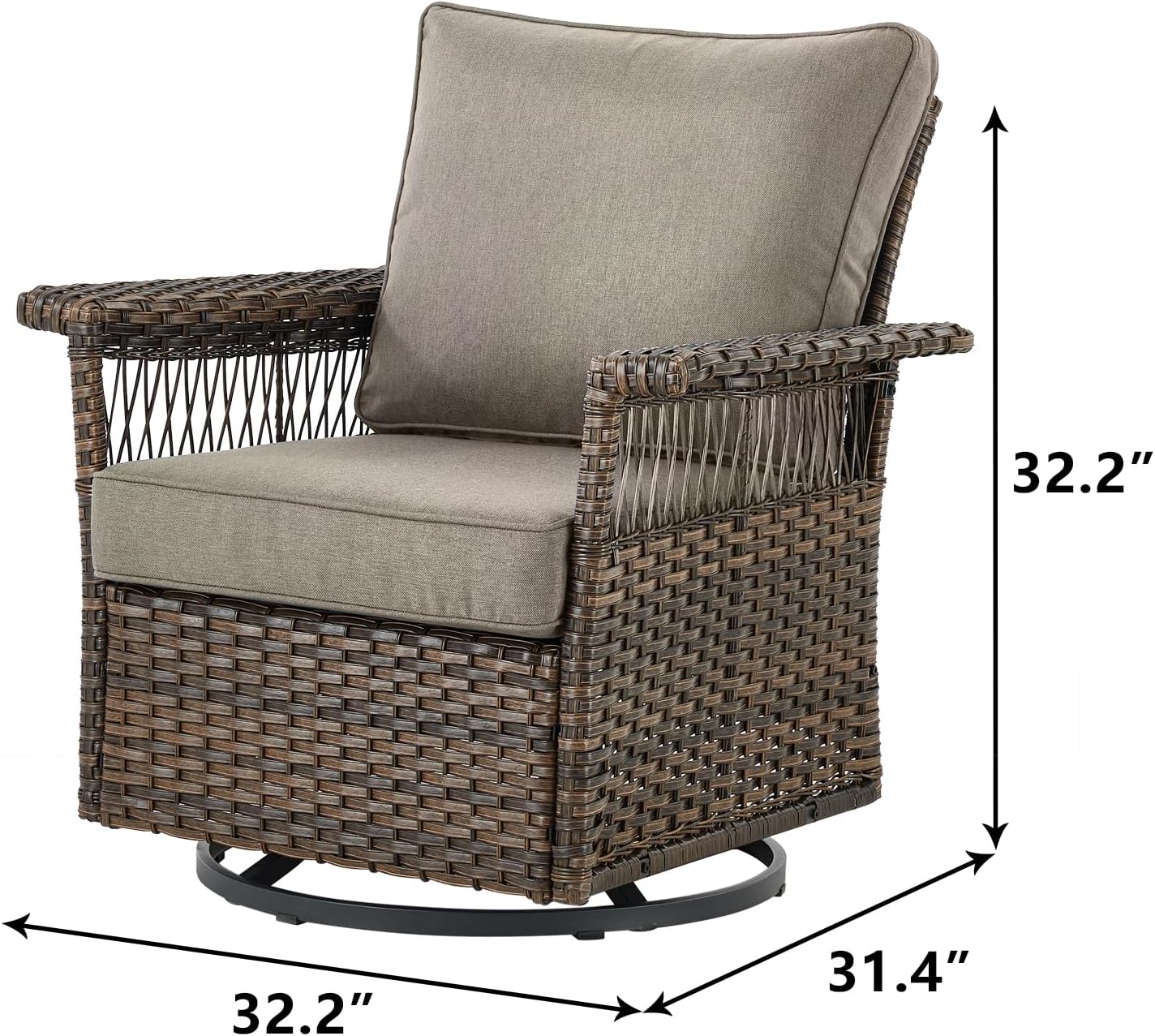 Outdoor Patio Rocking Swivel Chairs - 2PC Wicker Patio Furniture Rocker Chair Set,Rattan Glider Chair with Sturdy Frame,All-Weather PE Wicker and Cushions for Deck Porch Balcony(Brown/Grey)