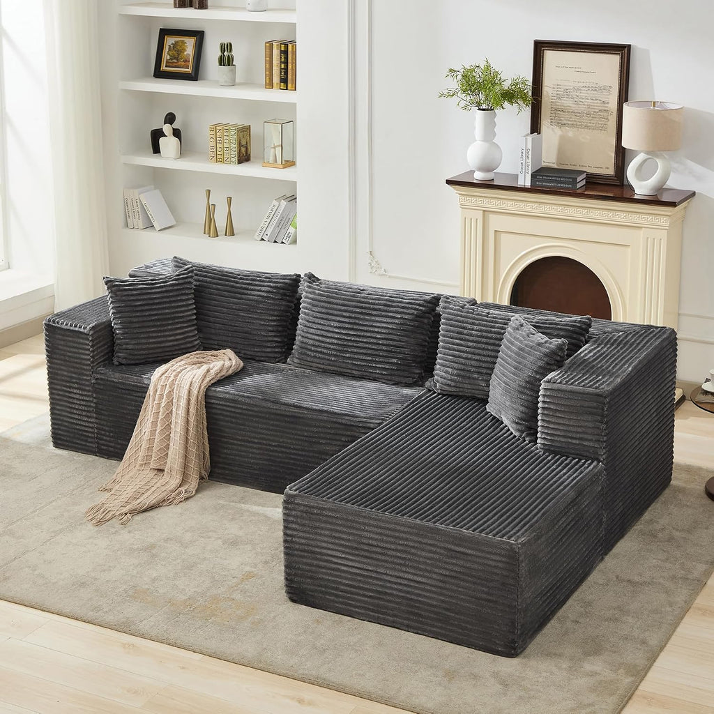 Modular Sectional Sofa Cloud Sectional Couch, 106' Comfy L Shaped Black Couches for Living Room,Oversized Sofa Sleeper with Deep Seat, No Assembly Required