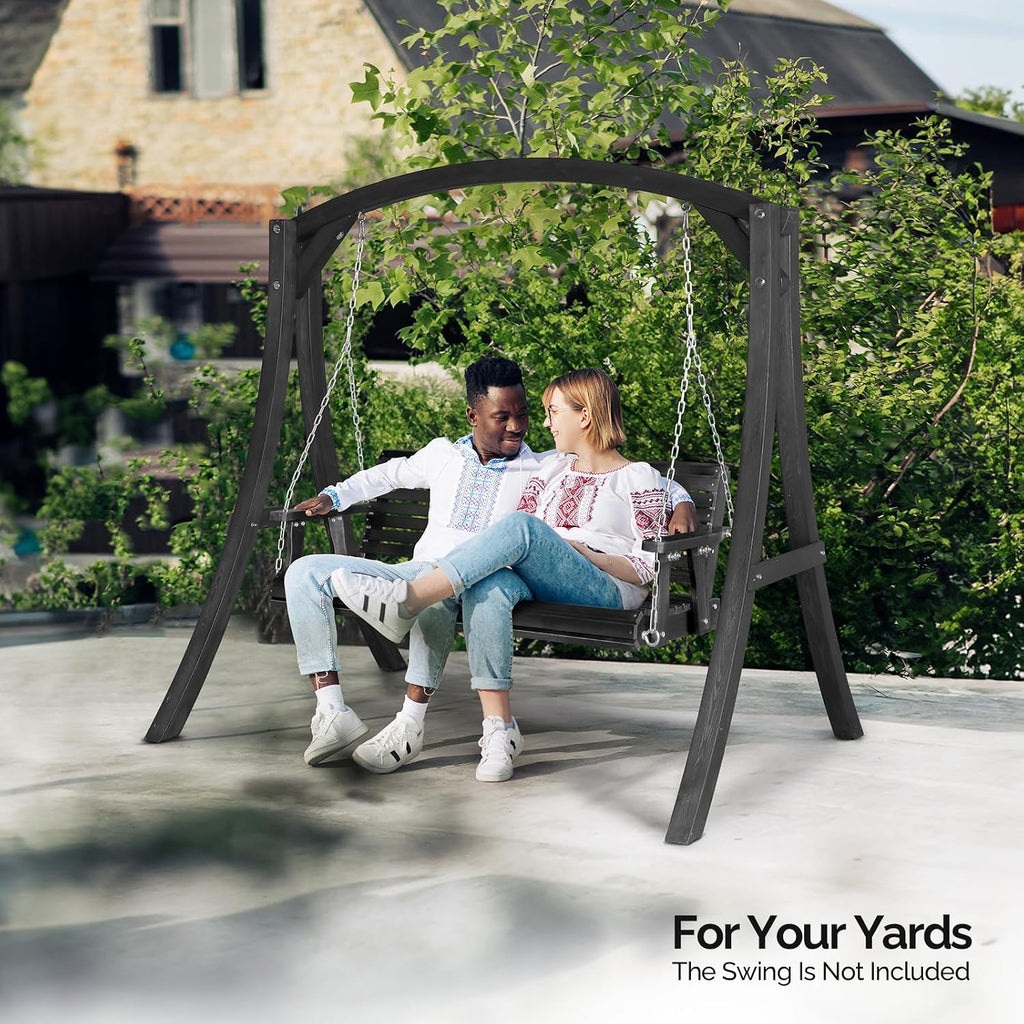 VINGLI 6.7FT Porch Swing Frame, 1000LBS Heavy Duty A-Frame Wooden Porch Swing Stand with Curved Arc Top for 5FT Porch Swing, Large Swing Hanger for Garden, Patio, Backyard & Indoor, Black