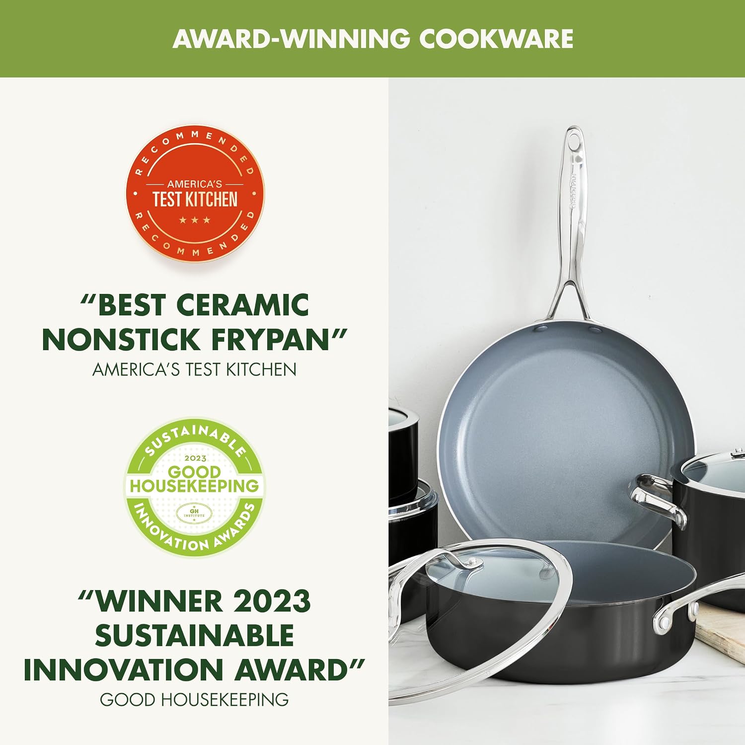 GreenPan Valencia Pro 9 Piece Ceramic Nonstick Cookware Set, PFAS-Free, Induction Ready, Hard Anodized Pots & Pans with Lids, Compatible on All Cooktops, Dishwasher & Oven Safe, Gray