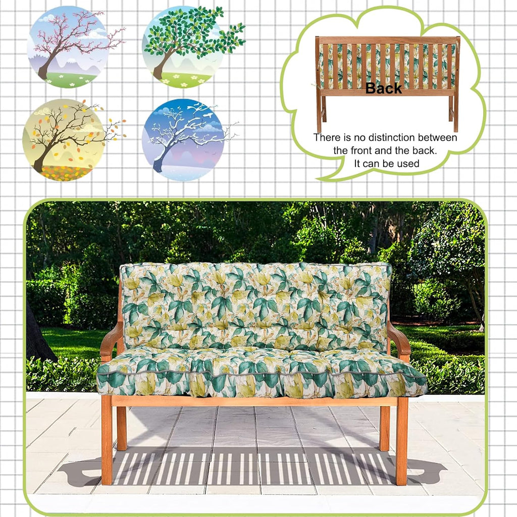 Waterproof Porch Swing Cushion Replacement, 2–3 Seat Swing Seat Cushion with Backrest & Ties, Thick Outdoor Bench Cushion for Patio Garden Porch (Clover, 40 x 63in)