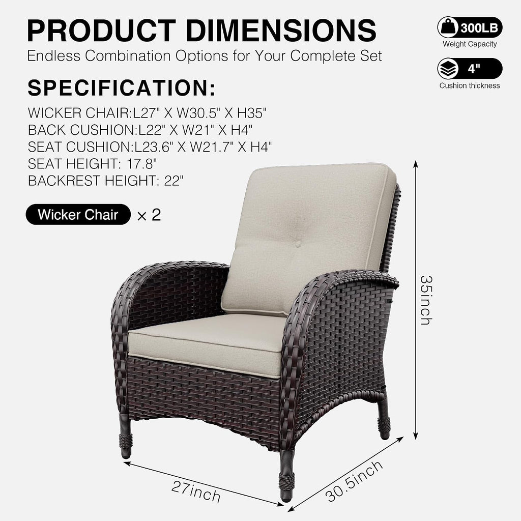 Joyside Wicker Patio Chairs Set of 2, Rattan Outdoor Furniture with Thickened Cushions, High Back, Deep Seating, Wide Armrest, Outdoor Chairs for Porch, Deck