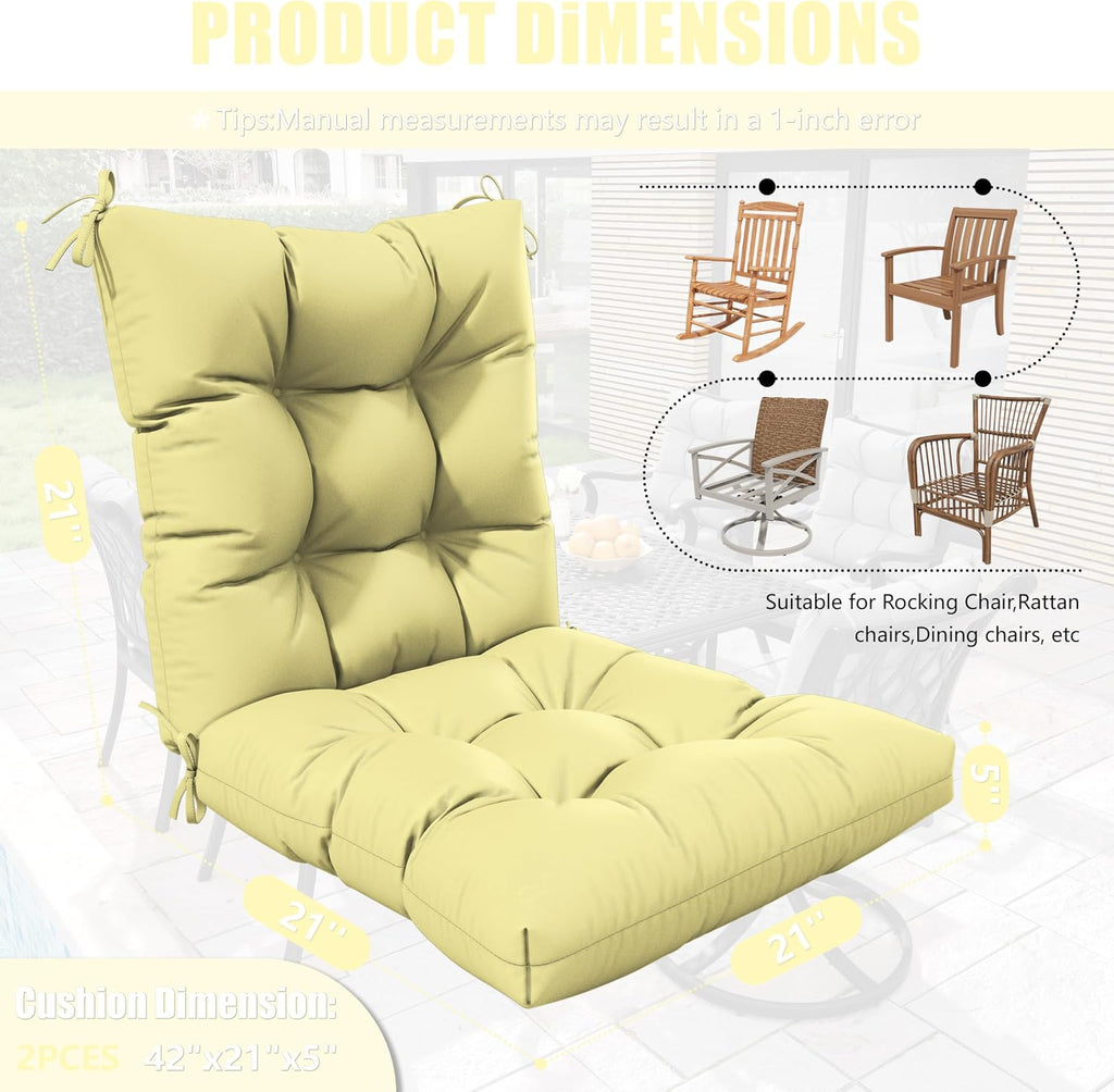 2sets Rocking Chair Cushion Set,Outdoor Patio Chair Cushions,Waterproof and Fade-Resistant Replacement Tufted Pads with Ties for Indoor Outdoor Rocker/Patio/Swing Chair,42 x 21 x 5 Inches