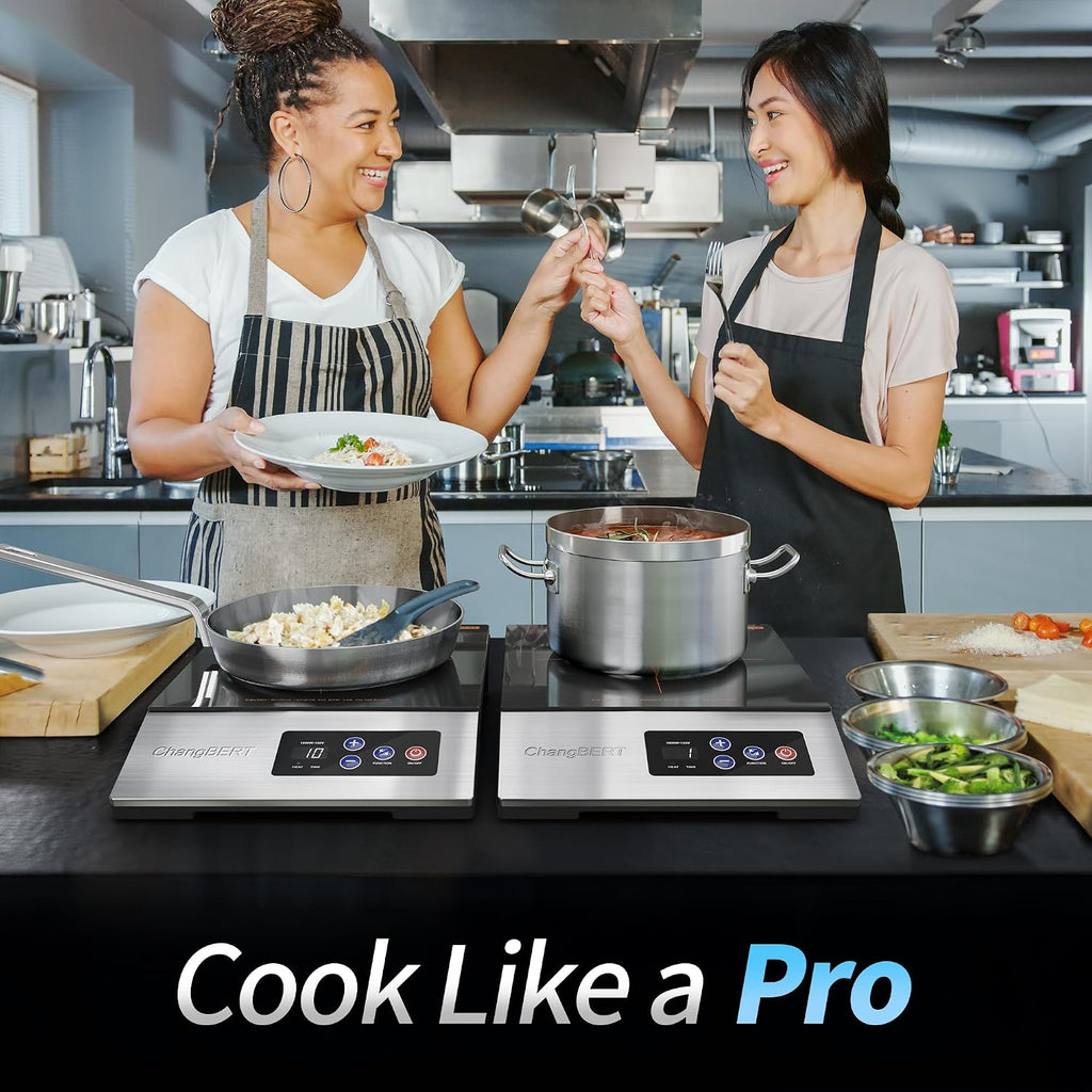 ChangBERT Portable Induction Cooktop 1800W NSF Certified Commercial Range Powerful Countertop Burner & 1800W Commercial Grade Induction Cooktop, NSF Certified Portable Large 8' Heating Coil