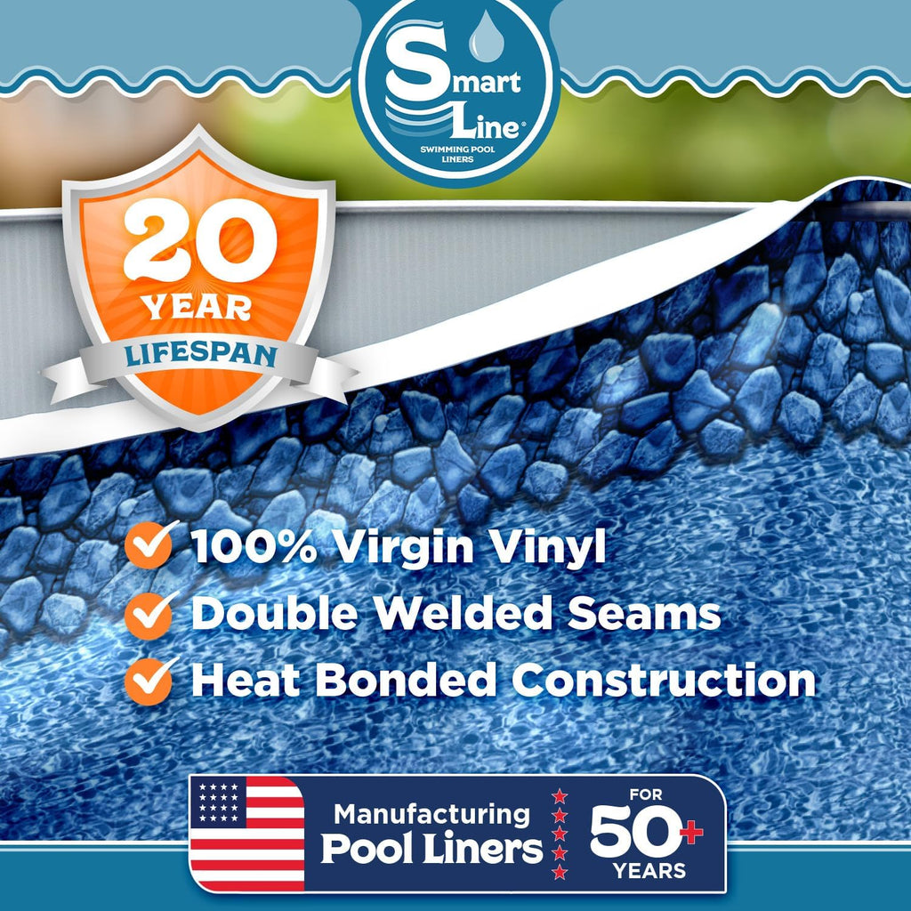 Smartline 18 ft x 34 ft Oval Swimming Pool Liner | Boulder Swirl | Overlap Style | 48-52 Inch Wall Height | 20 Gauge Vinyl | for Steel Sided Above Ground Pools | Gasket Kit Included