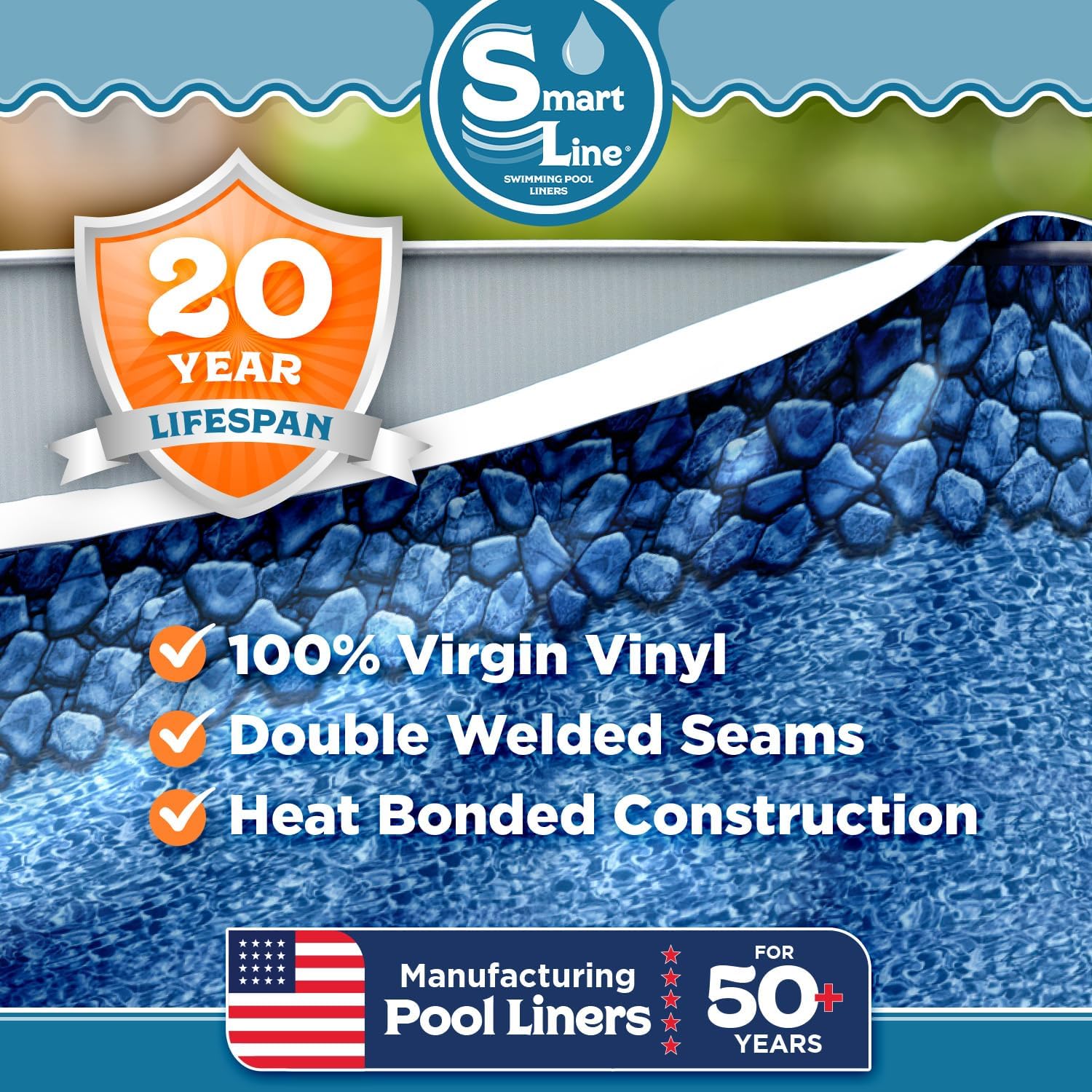 Smartline 18 ft x 34 ft Oval Swimming Pool Liner | Boulder Swirl | Overlap Style | 48-52 Inch Wall Height | 20 Gauge Vinyl | for Steel Sided Above Ground Pools | Gasket Kit Included