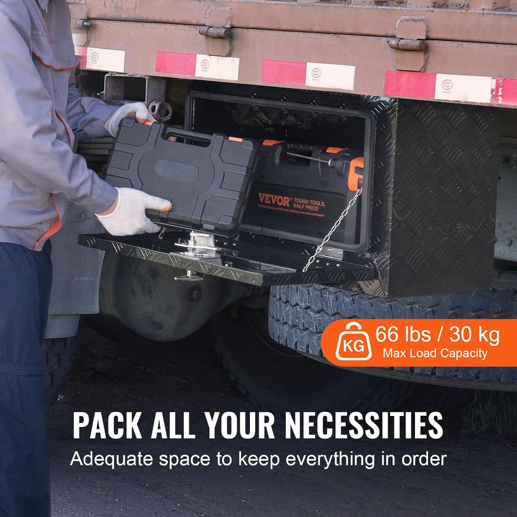 VEVOR Underbody Truck Box, 24' x 17' x 18', Heavy Duty Aluminum Diamond Plate Tool Box with Lock and Keys, Waterproof Trailer Storage Box with T-Handle Latch for Truck, Van, Trailer