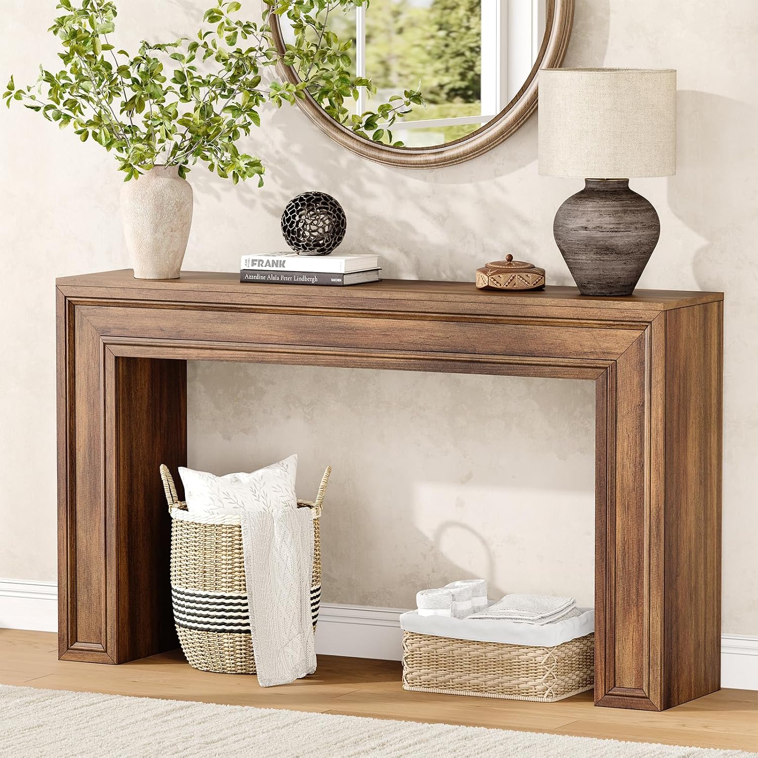 Rresyet 55 Inch Long Console Table, Sofa Table Behind Couch, Entryway Table, Farmhouse Entryway Table for Entrance, Hallway, Living Room (Wood)