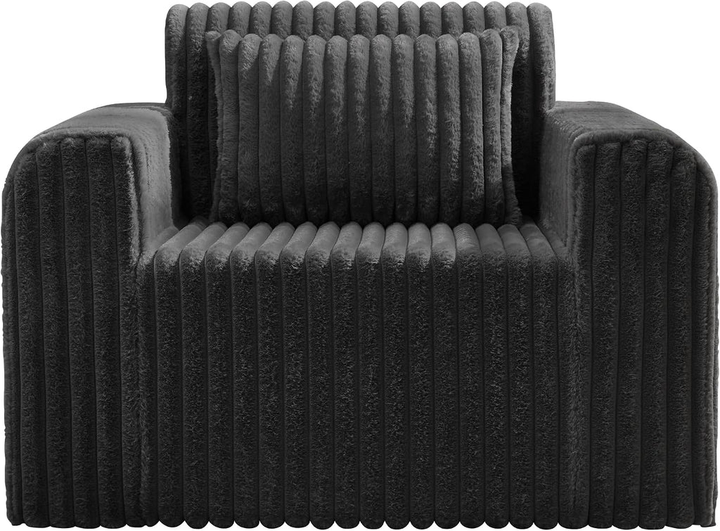 Hobestluk Single Sofa Foam Couch Sofa for Small Spaces Comfy Sofas with Removable Cover Furry Couch with Pillows for Living Room, Bedroom, Apartment, Office (Black, Standard)