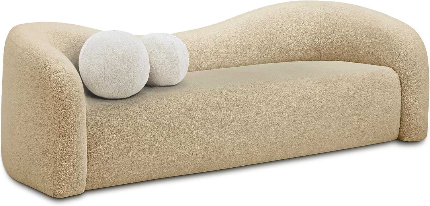 Meridian Furniture 186Beige-S Kali Collection Modern | Contemporary Sofa with Soft Beige Faux Shearling Teddy Fabric, Curved Back, 86' W x 33' D x 27' H, Beige