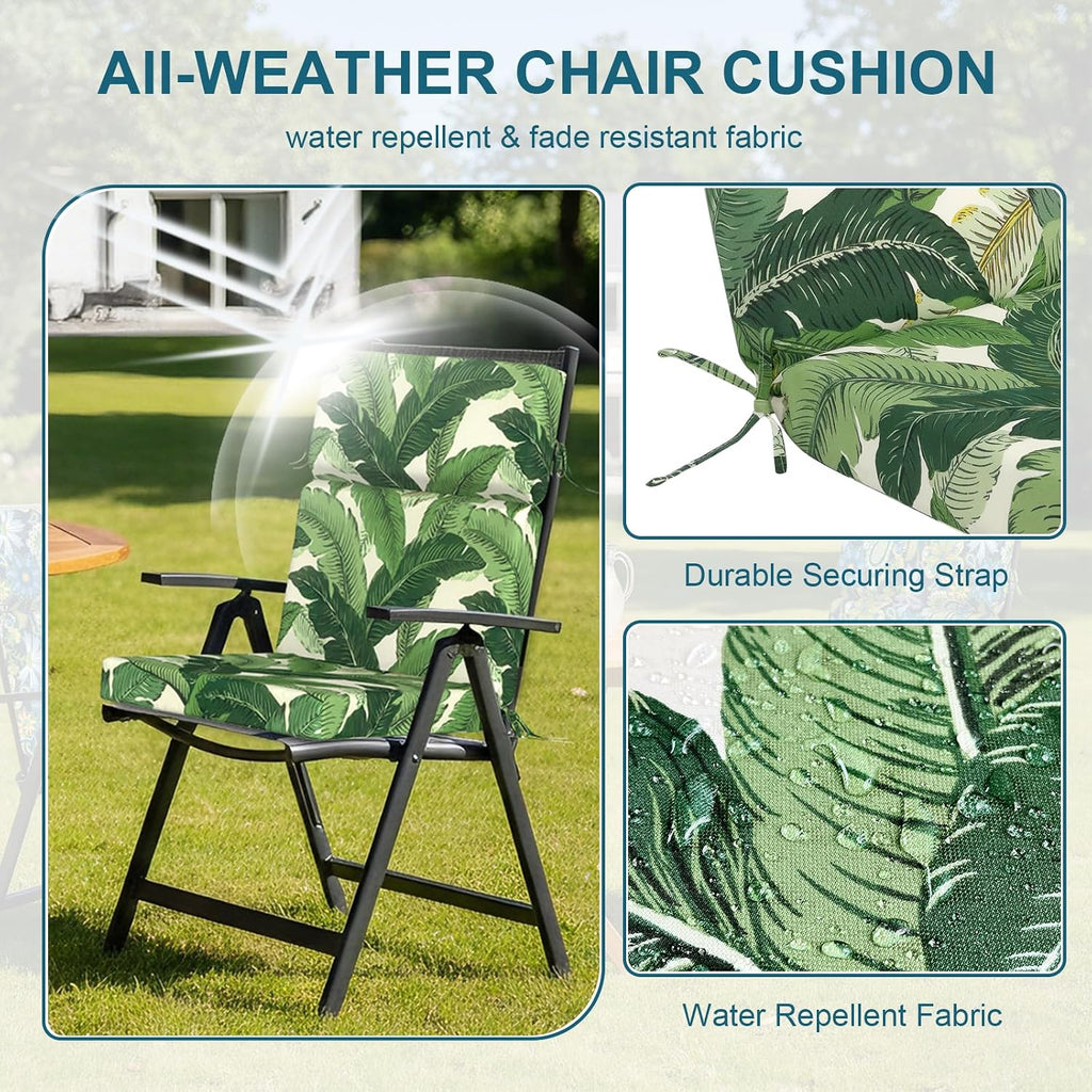 DYTXIII Outdoor High Back Chair Cushions Set of 2, 44'x22' Water Repellent Patio Seat Cushions with Elastic Sponge, All Weather Chair Pads for Rocking, Dining, Patio Furniture - Swaying Palms Green