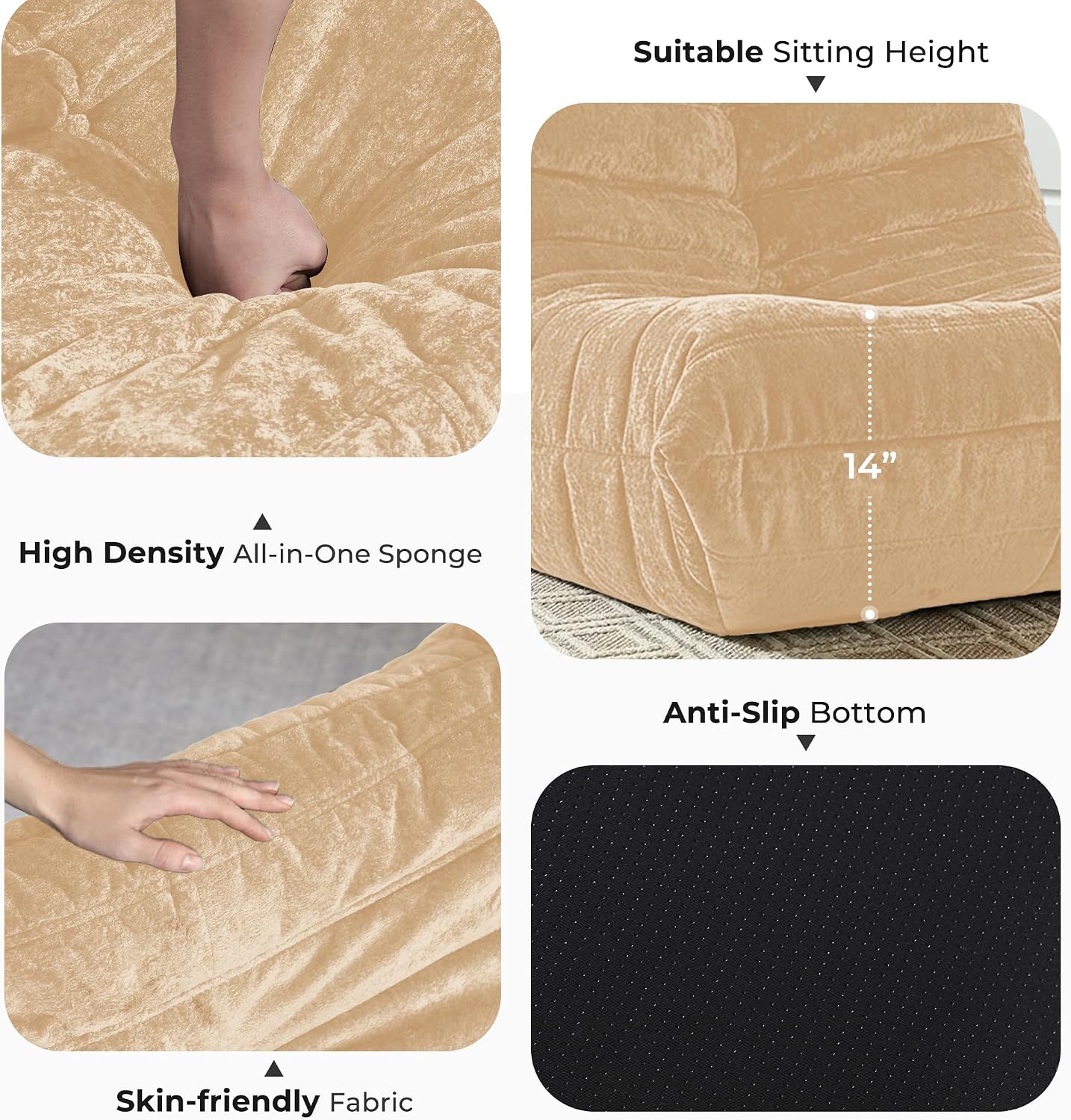 HABUTWAY Bean Bag Chair, Giant Bean Bag Chairs for Adults, Bean Bag Sofa with Filler Faux Fur, Memory Foam Bean Bag Couches Fireside Lazy Sofa for Living Room, Bedroom, Office (Khaki)