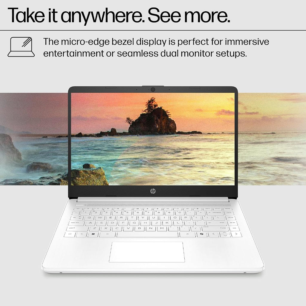 HP 14' Laptop for Student Business, Intel CPU, Light & Slim, Fast, 1-Year Office 365, 16GB RAM, 64GB eMMC, with Portable Accessories, 4K Graphics, Windows 11S, Snowflake White