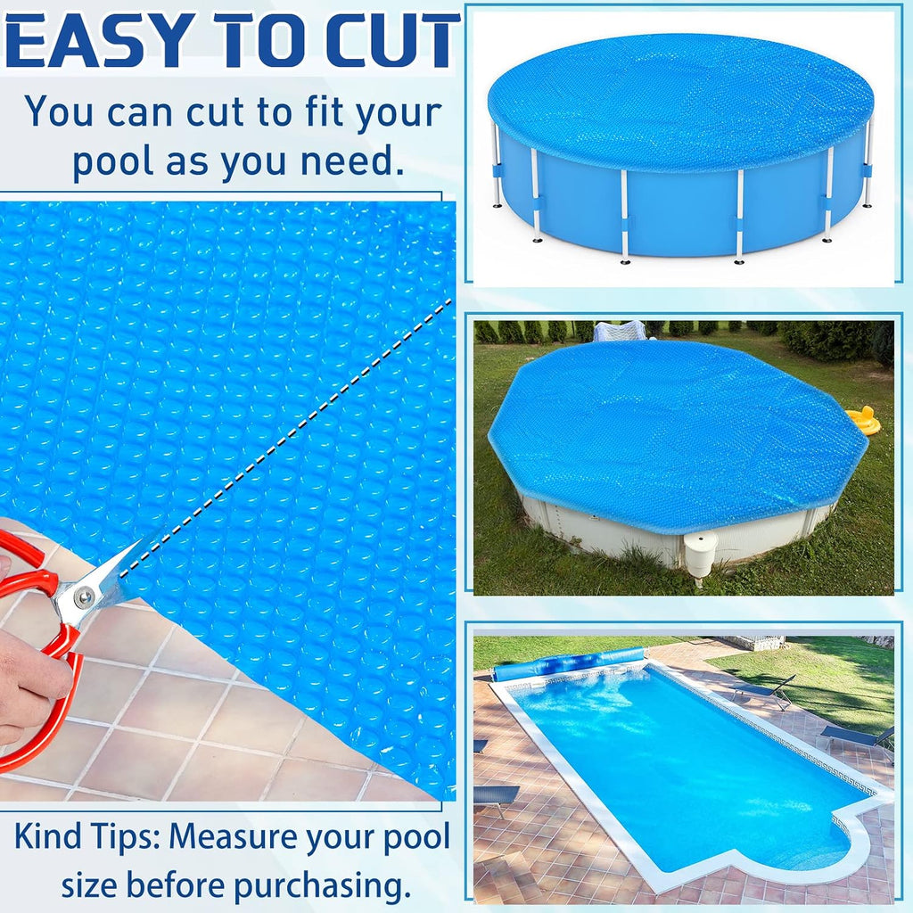 Frienda 12 x 24 ft Blue Rectangle Solar Pool Cover 16 Mil Solar Blanket for Above Ground Inground Pools Heavy Duty Floating Bubble Pool Hot Tub Spa Covers for Swimming Pools