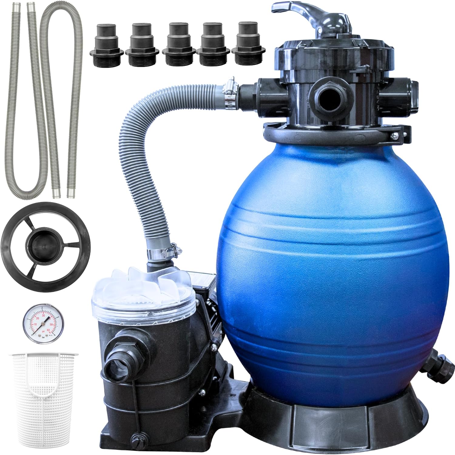 SWIMLINE Sand Filter Pump for Above Ground Pool - 12'', 0.3 THP, 2220 GPH Pump flow rate 4 way Multi port valve, Easy Installation
