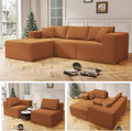 108' Orange Boneless Cloud Couches for Living Room L Shapes Sectional Sofa with Chaise Lounge, Comfy Teddy Fabric Memory Foam Couch Including Throw Pillow and Backrest - Removable Washable