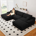 107' Cloud Couch Modular Sectional Sofa for Living Room, U-Shape Boneless Couch with Deep Seat, Modern Corduroy 3-Seater with Ottoman, No Assembly Required (Black,Left-Facing Chaise)
