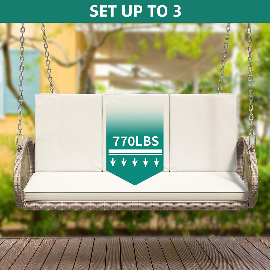 YITAHOME Hanging Porch Swing Chair Sits 3 People, Beige