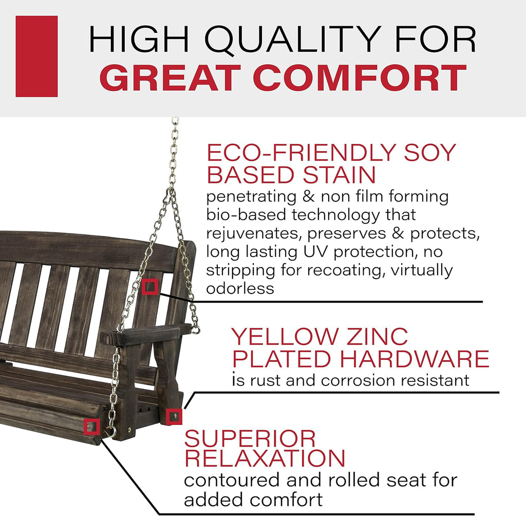 Amish Casual Heavy Duty 800 Lb Mission Treated Porch Swing with Hanging Chains (4 Foot, Dark Walnut Stain)