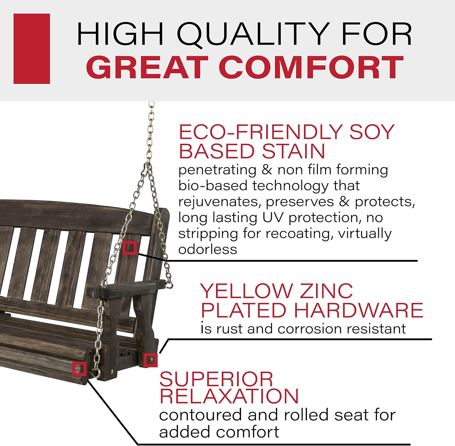 Amish Casual Heavy Duty 800 Lb Mission Treated Porch Swing with Hanging Chains (4 Foot, Dark Walnut Stain)