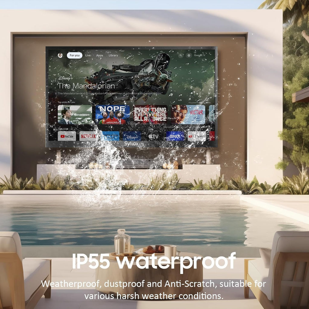 SYLVOX Outdoor TV with Wall Mount & Cover, 65 inch 4K Smart TVs, Weatherproof & IP56 Waterproof, Support Google Assistant, Chromecast, 1000 nit Brightness Partial Sun (Deck Pro 3.0/2026)