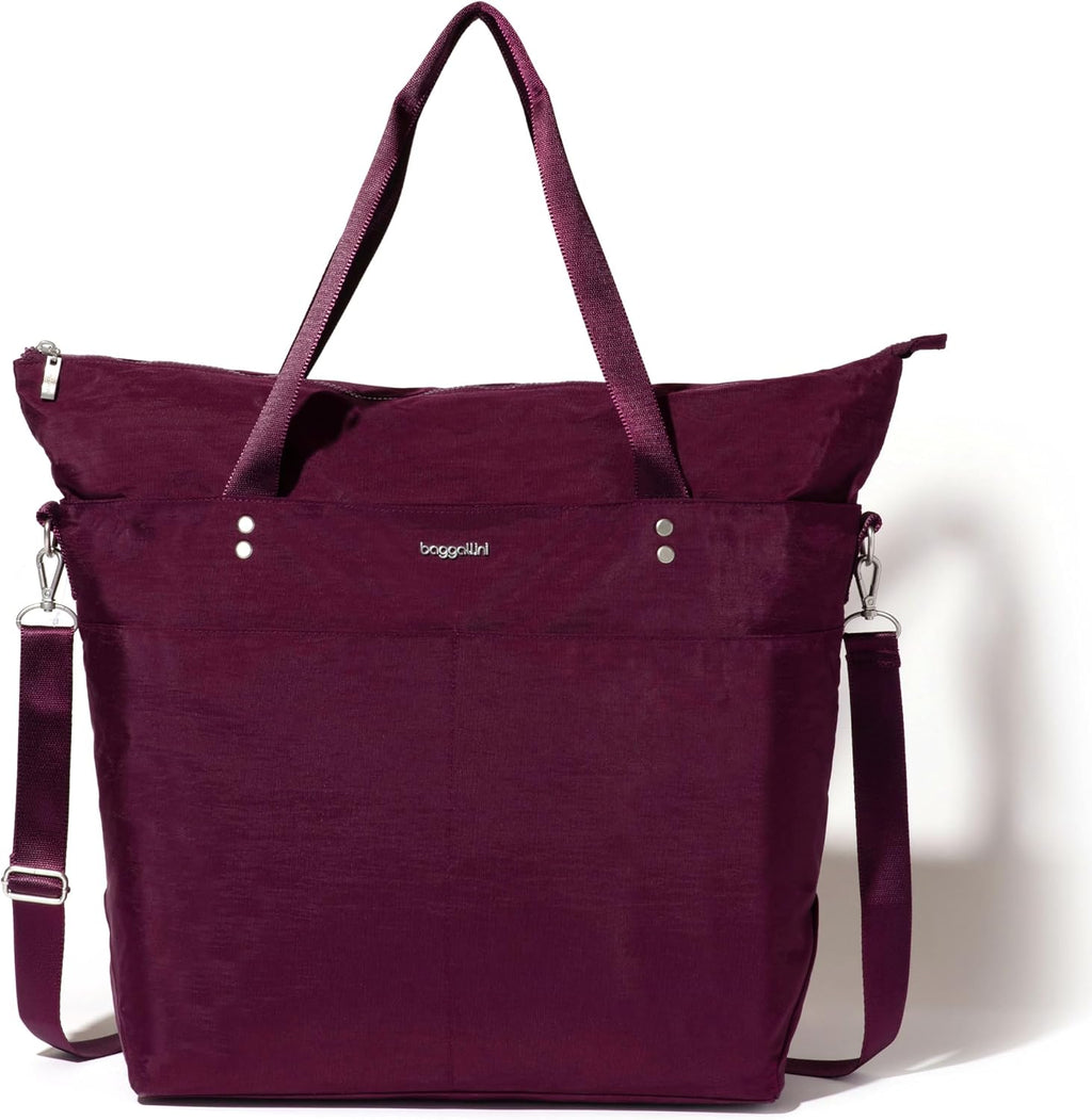 Baggallini Carryall Tote - Lightweight Nylon Zipper Top Weekender Travel Beach Bag w/Luggage Sleeve