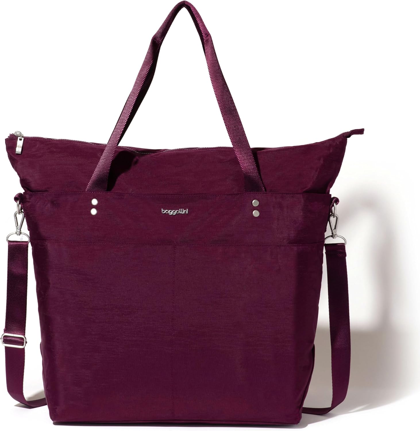 Baggallini Carryall Tote - Lightweight Nylon Zipper Top Weekender Travel Beach Bag w/Luggage Sleeve