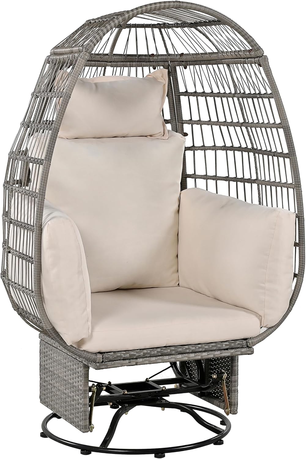 Outdoor Swivel Chair with Cushions, Rattan Egg Patio Chair with Rocking Function for Balcony, Poolside and Garden