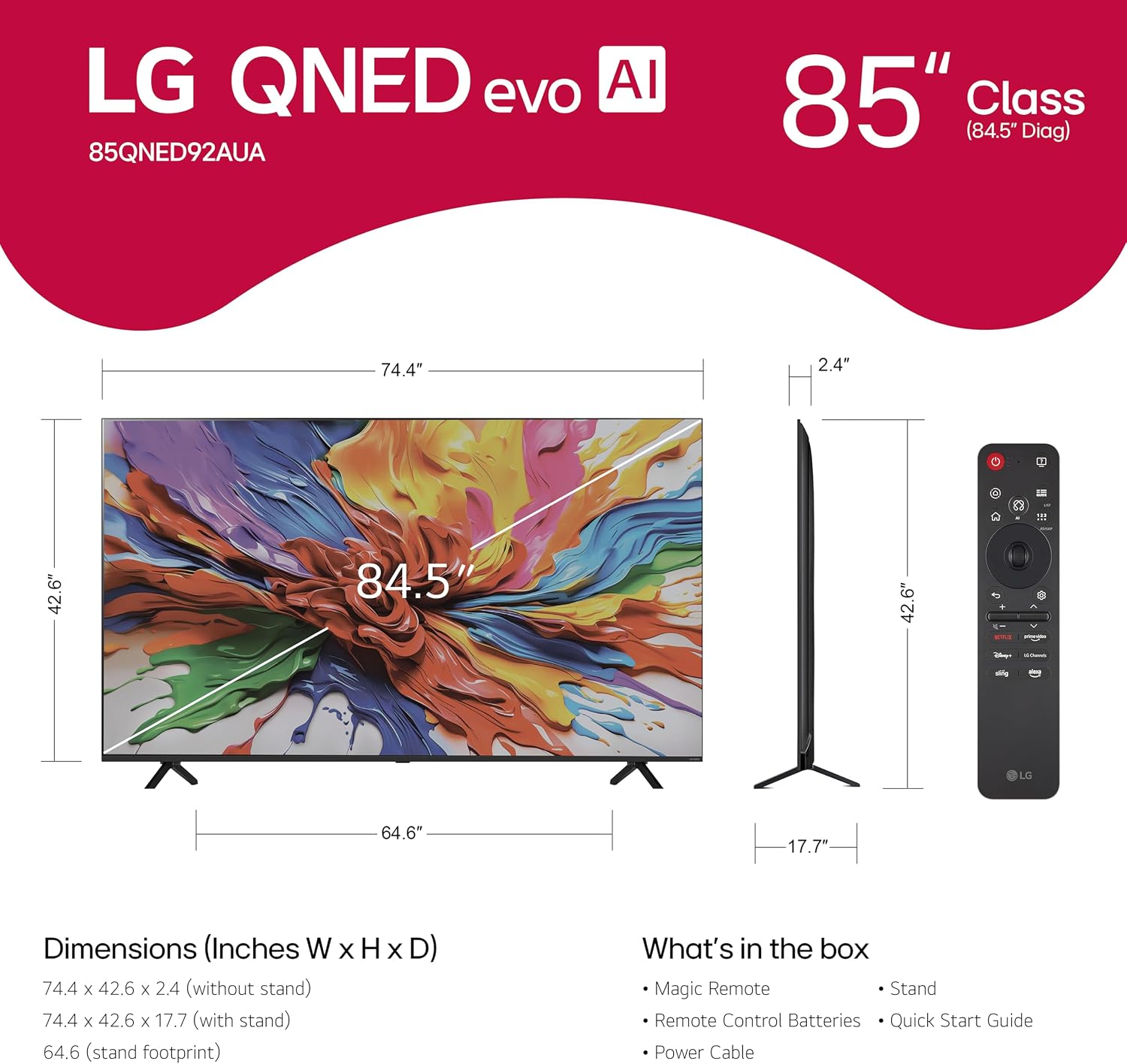 LG 85-Inch Class QNED evo AI 4K QNED92A Series Smart TV w/Dolby Atmos, Dolby Vision, HDR10, AI Super Upscaling 4K, Filmmaker Mode, Wow Orchestra, Alexa Built-in (85QNED92AUA, 2025) (Renewed)
