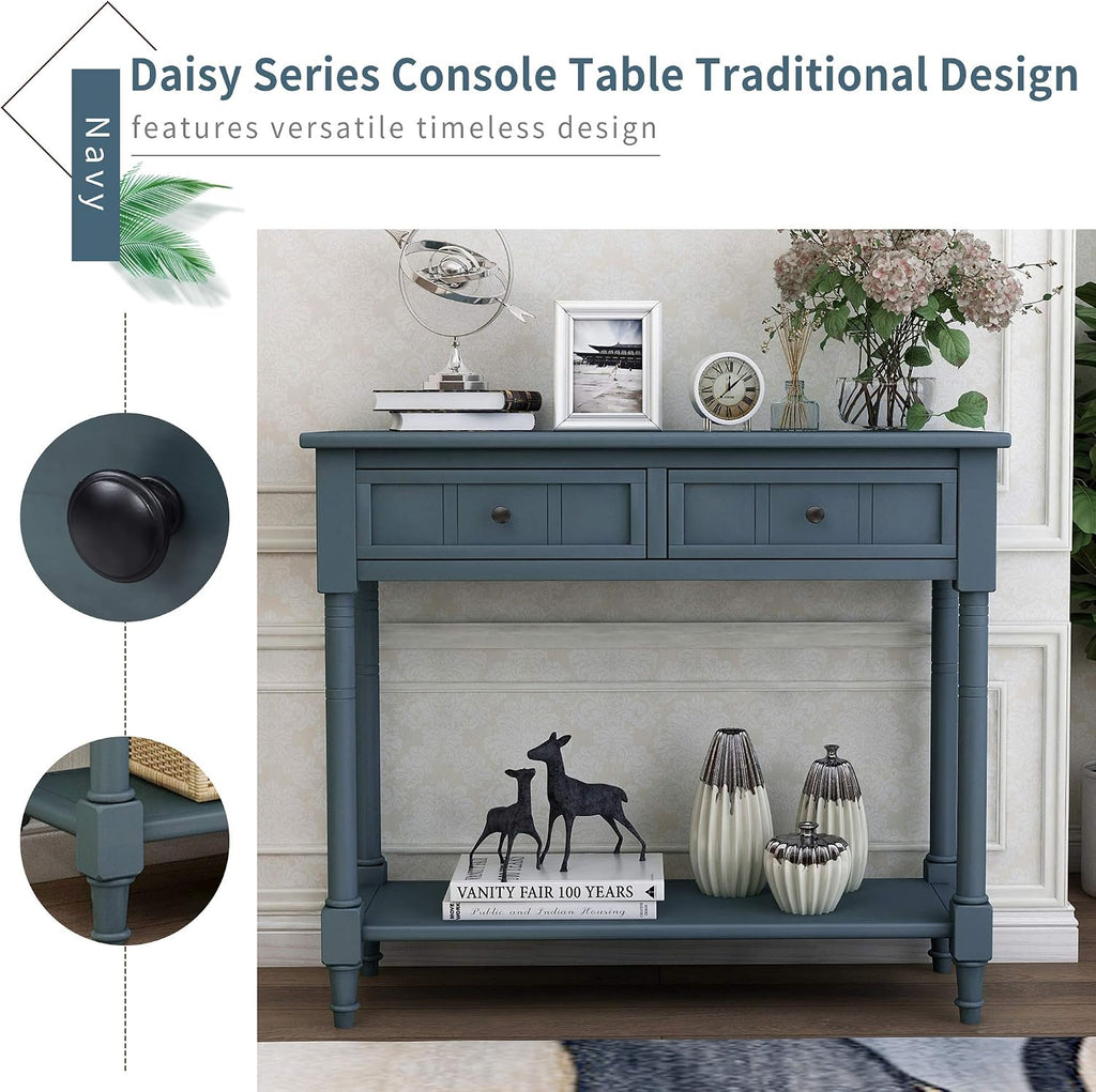 Merax Daisy Series Entryway Table with Storage Drawers and Bottom Shelf Navy