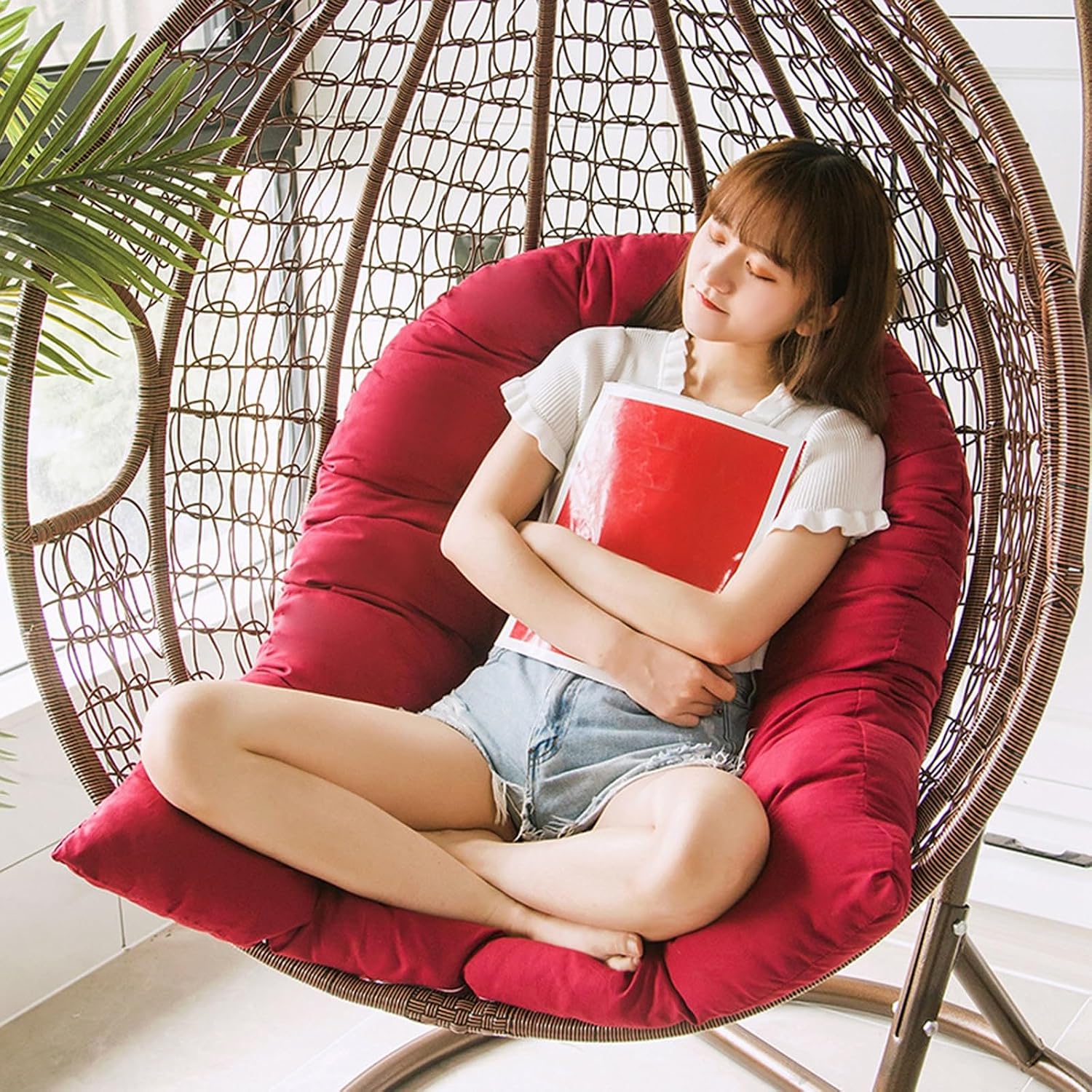 SUCADA Waterproof Swing Egg Chair Cushion Hanging Basket Cushion Thickened Soft Egg Chair Pad Garden Indoor Outdoor Patio Seat Cushion for Rattan Chair(H11)