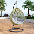 Egg Swing Chair Outdoor with Stand, Hanging Egg Rattan Basket Chair with Cushion and Pillow, Swinging Egg Chair, Foldable Basket and Metal Stand for Porch, Patio, Bedroom, Balcony,Yard (Green)