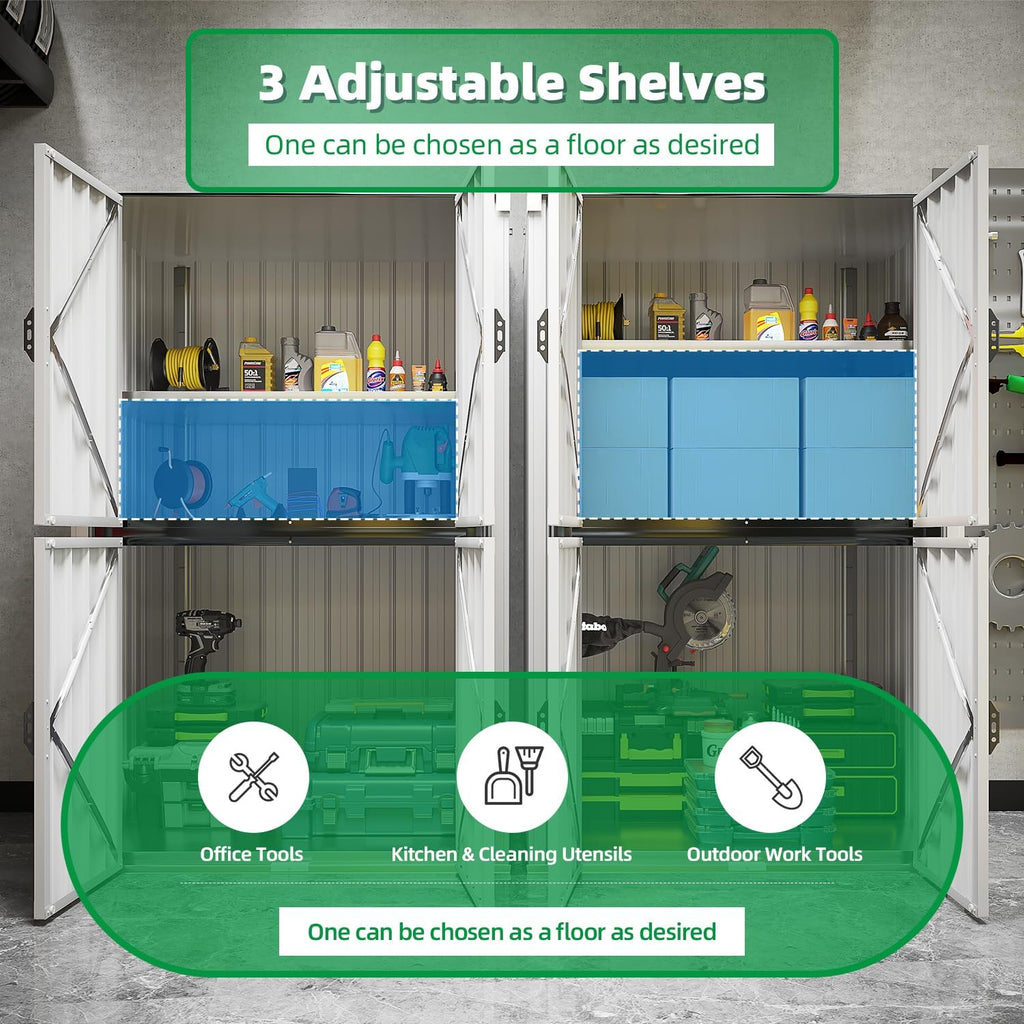 AECOJOY Outdoor Storage Cabinet Waterproof, Large Tall Vertical Outdoor Cabinets Waterproof with Shelves, Lockable Storage Cabinet Metal Storage Shed Weatherproof Garden Sheds & Outdoor Storage White