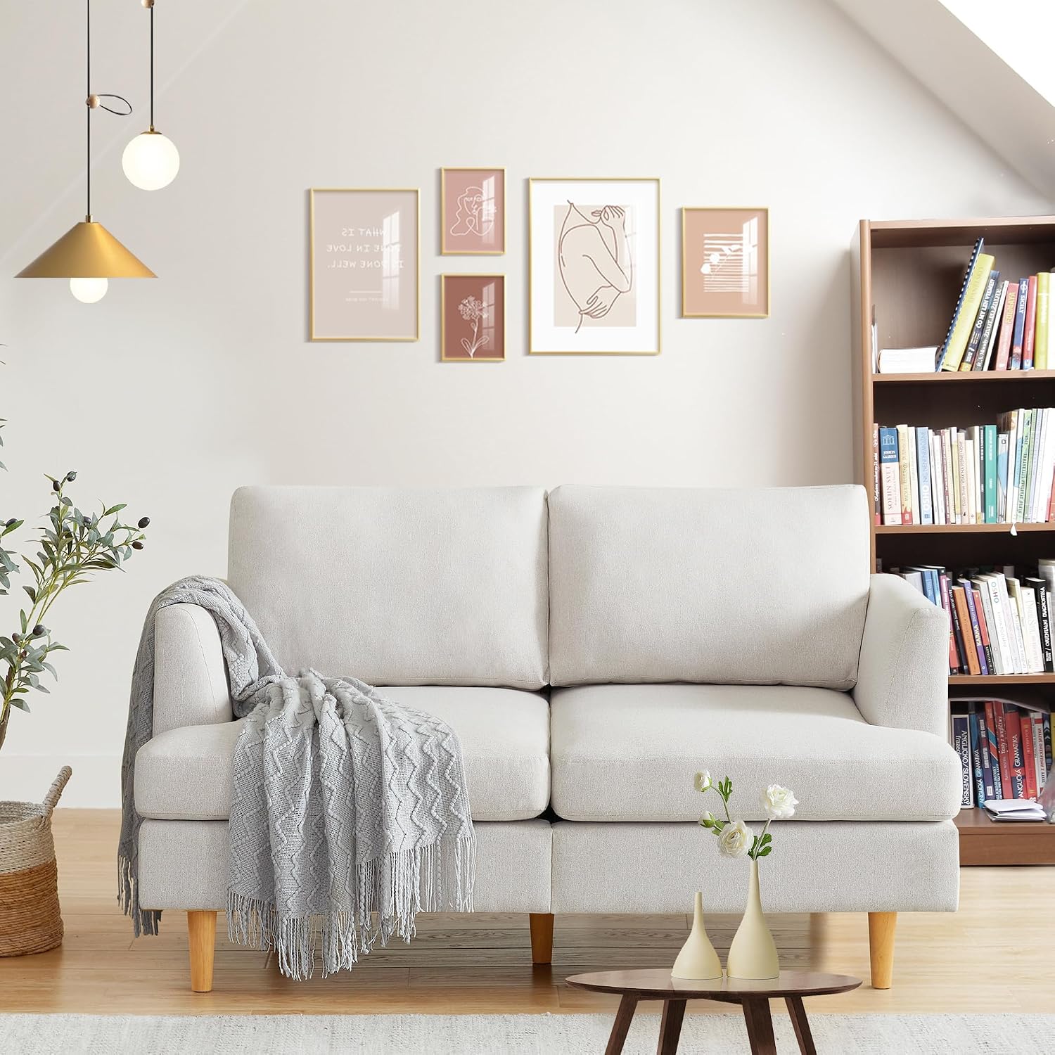 Busaurus Loveseat Mid Century Modern 65' Small Couches for Small Spaces Love Seat with 2-3 Seat Upholstered Cushion Sofa for Bedroom & Living Room Apartment, Beige