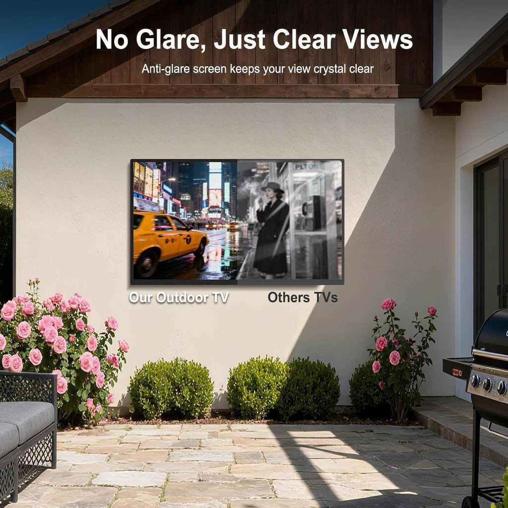 55 Inch Outdoor TV, 4K Weatherproof Outdoor Smart TV, 1000nits High Brightness Outdoor TVs, IP65 Waterproof TV, Voice Assistant Remote, Compatible with Dolby, Suitable for Partial Sun