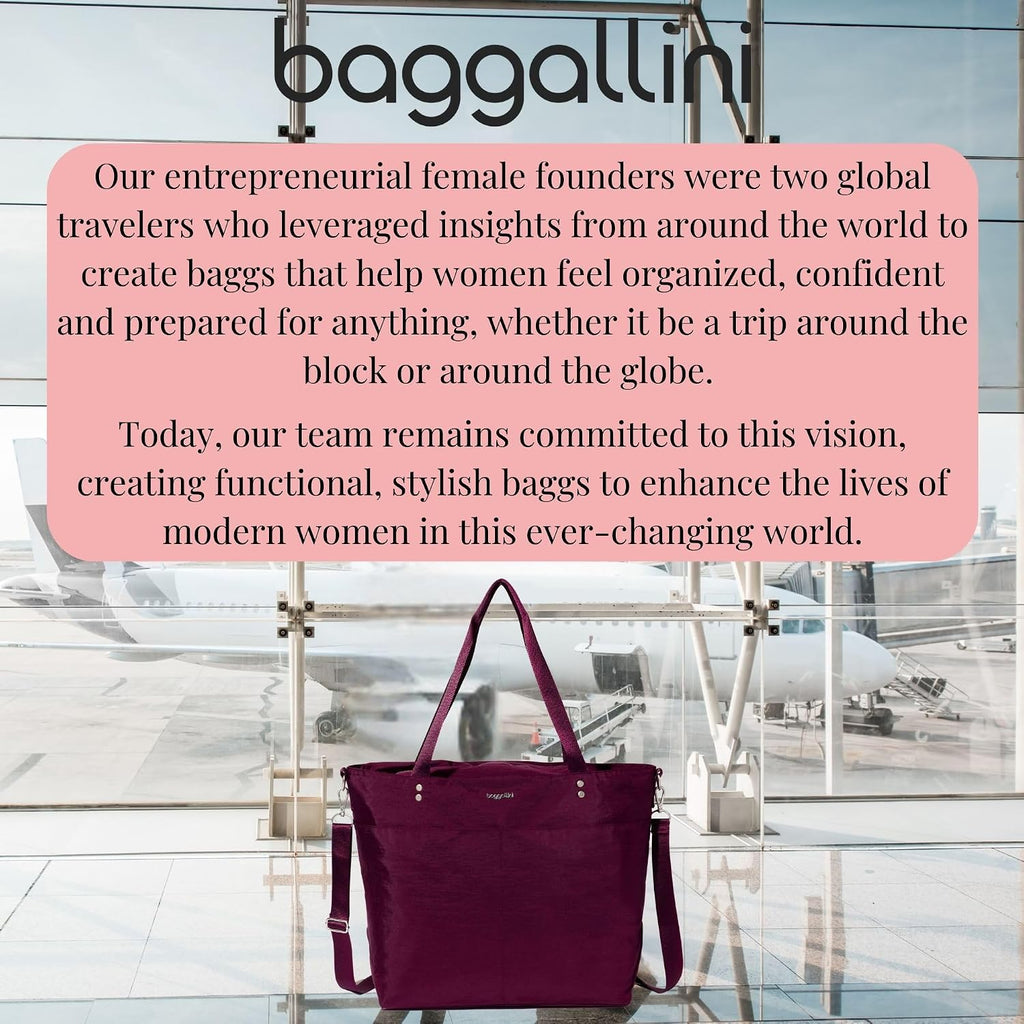 Baggallini Carryall Tote - Lightweight Nylon Zipper Top Weekender Travel Beach Bag w/Luggage Sleeve