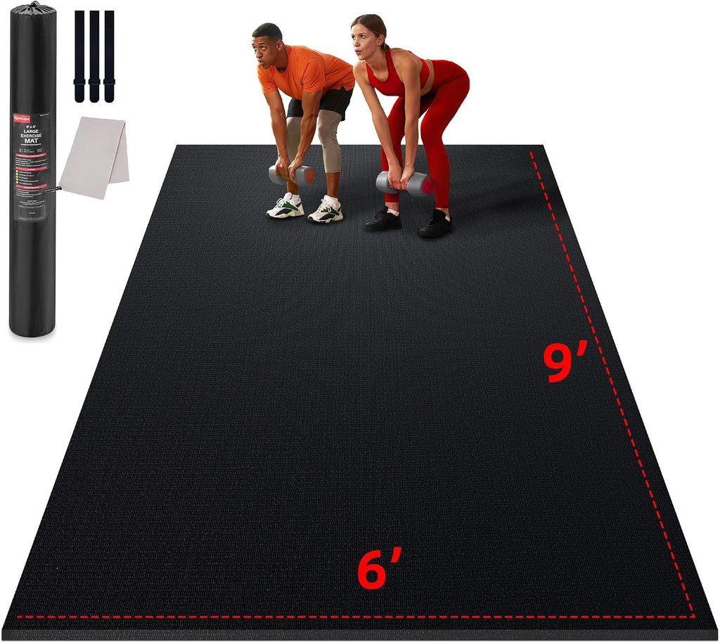 GymCope Large Exercise Mat for Home Workout,12'x6'/10'x6'/9'x6'/8'x6'/7'x5'/6'x4' (7mm) Extra Thick Workout Mat, High-Density Gym Mat for Cardio, Jump Rope, MMA, Weights (Shoe-Friendly)