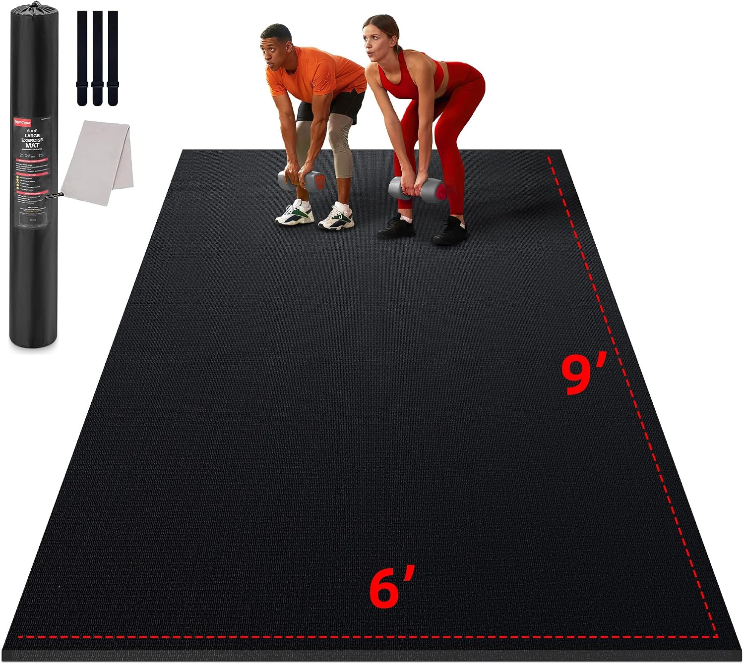 GymCope Large Exercise Mat for Home Workout,12'x6'/10'x6'/9'x6'/8'x6'/7'x5'/6'x4' (7mm) Extra Thick Workout Mat, High-Density Gym Mat for Cardio, Jump Rope, MMA, Weights (Shoe-Friendly)