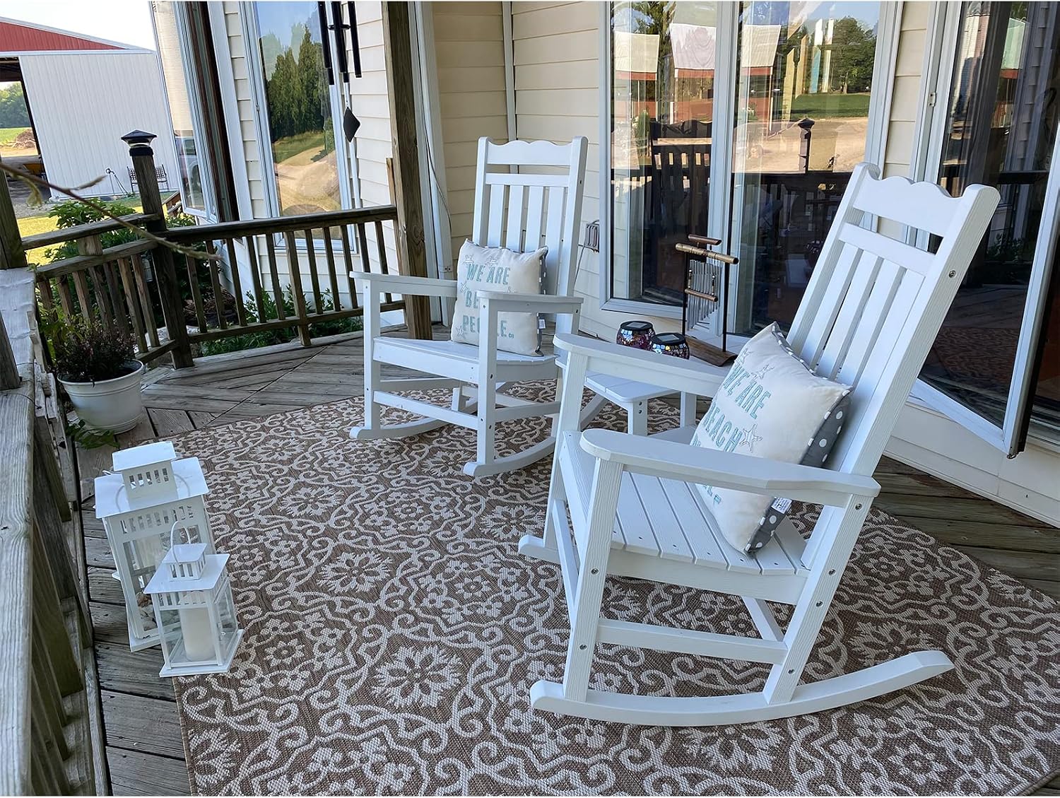 Stoog All-Weather Patio Rocking Chairs Set of 2 with Table, 3 Piece Front Porch Rocker Set, 400Lbs Support Porch Rocker for Backyard, Lawn, Patio, Garden and Indoor, White