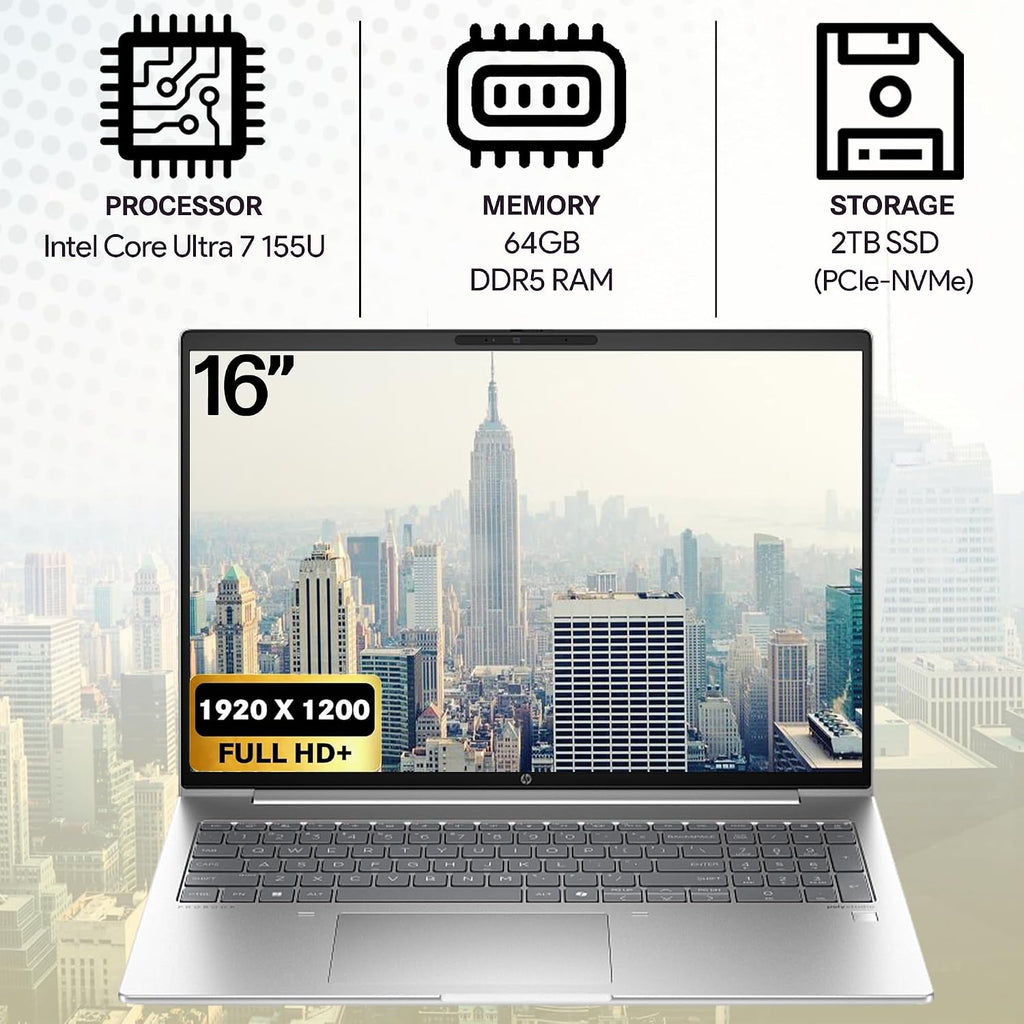 HP ProBook 460 G11 Business Laptop 16' FHD+ Display, Intel Core Ultra 7 155U (Beats i7-1355U), 64GB DDR5 RAM, 2TB NVMe, Wi-Fi 6E, RJ-45, Webcam, Backlit Keyboard, Win 11 Pro - Pike Silver Plastic