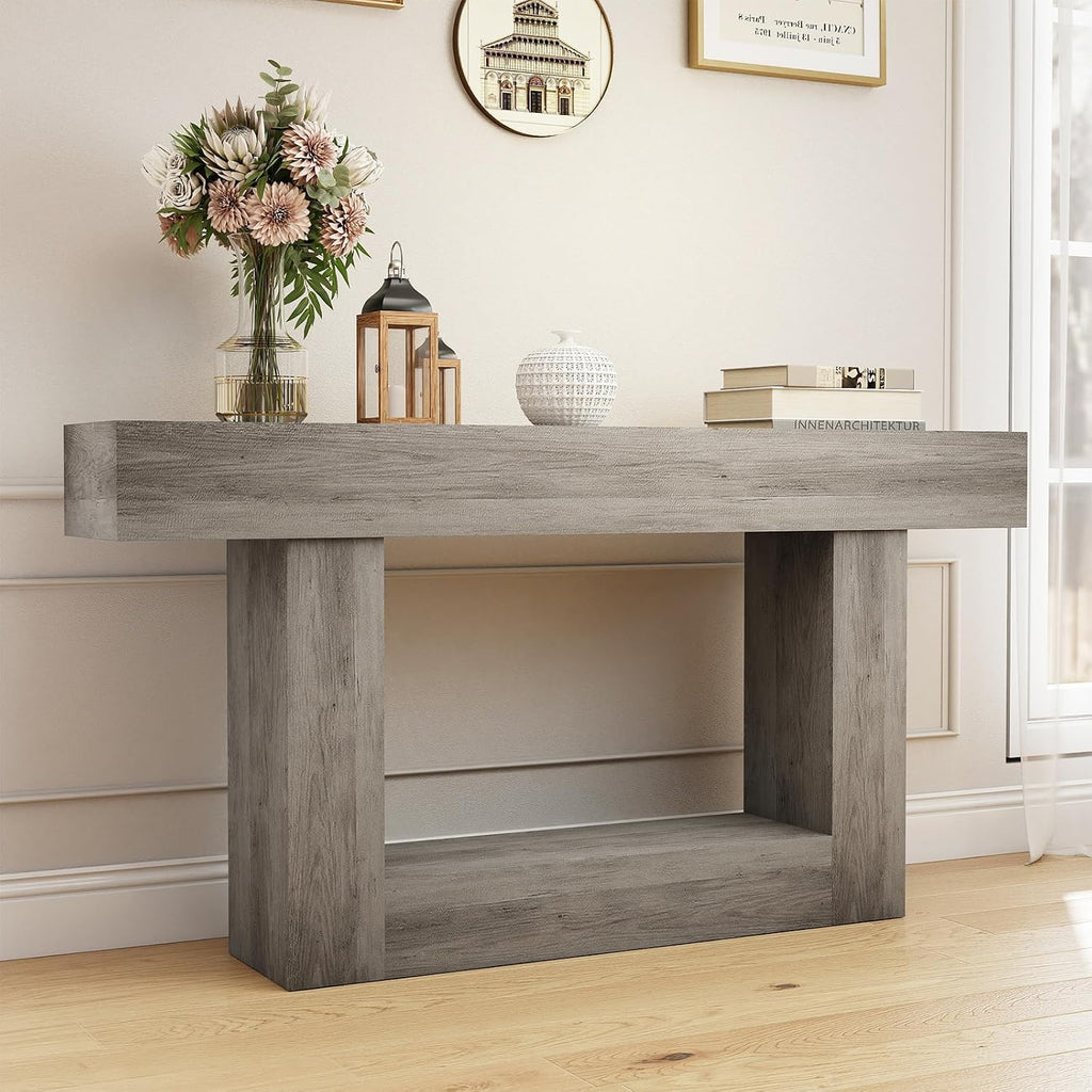 Spaco 63'' Long Console Table,2 Tier Farmhouse Entryway Table Sofa Table with Storage,Wood Behind Couch Table for Living Room, Hallway,Foyer