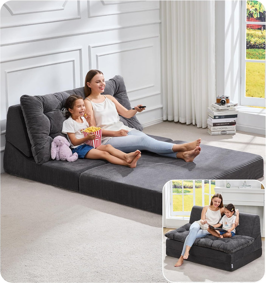 Hobestluk Sofa Couch Folding Sofa Bed Sleeper Comfy Floor Lounger Loveseat Sofa with Removable Cushion Couches Foldable Mattress for Living Room Bedroom or Office (Cordury Grey, Oversize)