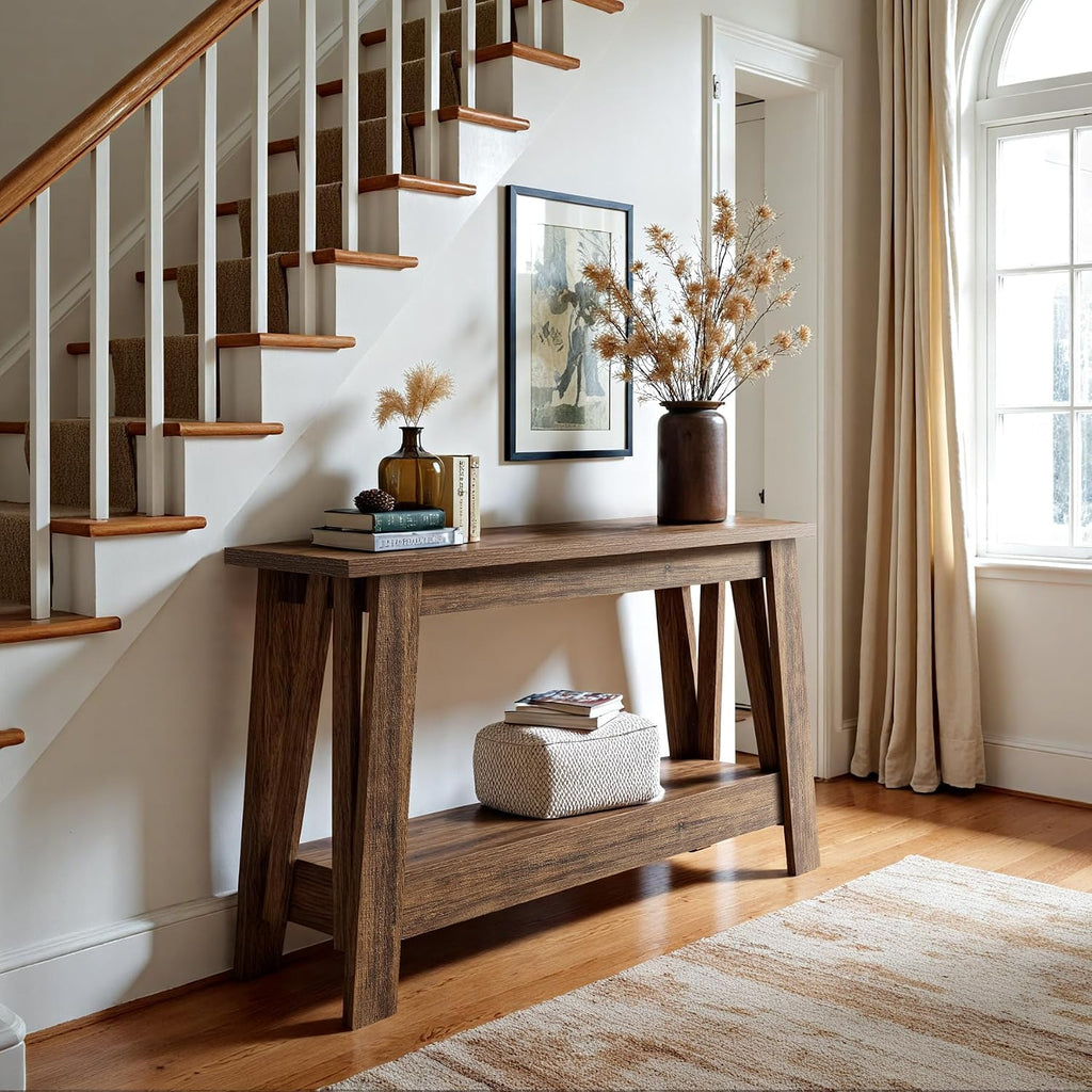 Tribesigns 41.3-Inch Farmhouse Entryway Table, 2-Tier Narrow Console Table Behind The Couch, Entryway Furniture with Storage for Small Spaces, Living Room, Hallway, Foyer, Rustic Brown