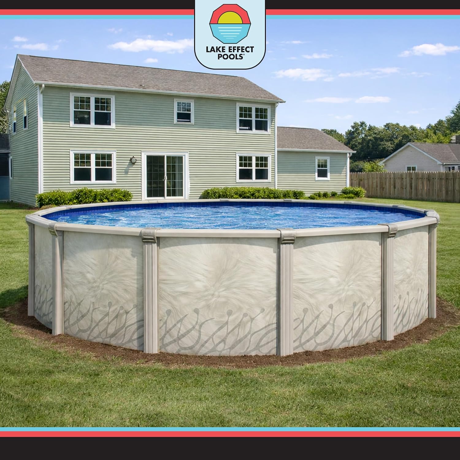 Lake Effect Pools 'Meadows' 27 ft Round Above Ground Swimming Pool | 52 Inch Steel Side Walls | Kit Includes: 25 Gauge Overlap Liner & Widemouth Skimmer