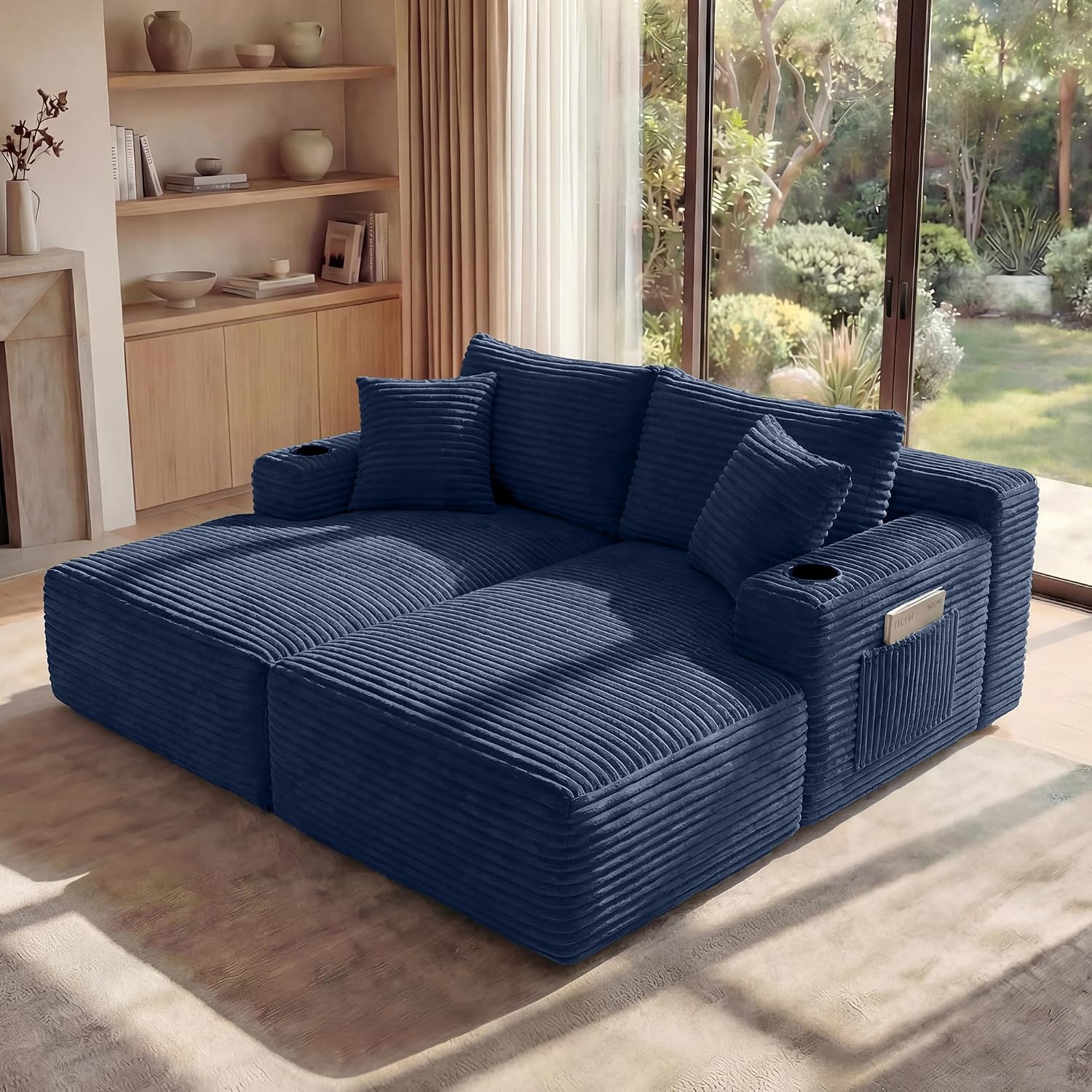 125' Oversized Cloud Boneless Couch with Chaise, Modern Modular Sofa with Deep Seat, Corduroy Upholstered U Shaped Couch for Living Room, No Assembly Required (Blue)