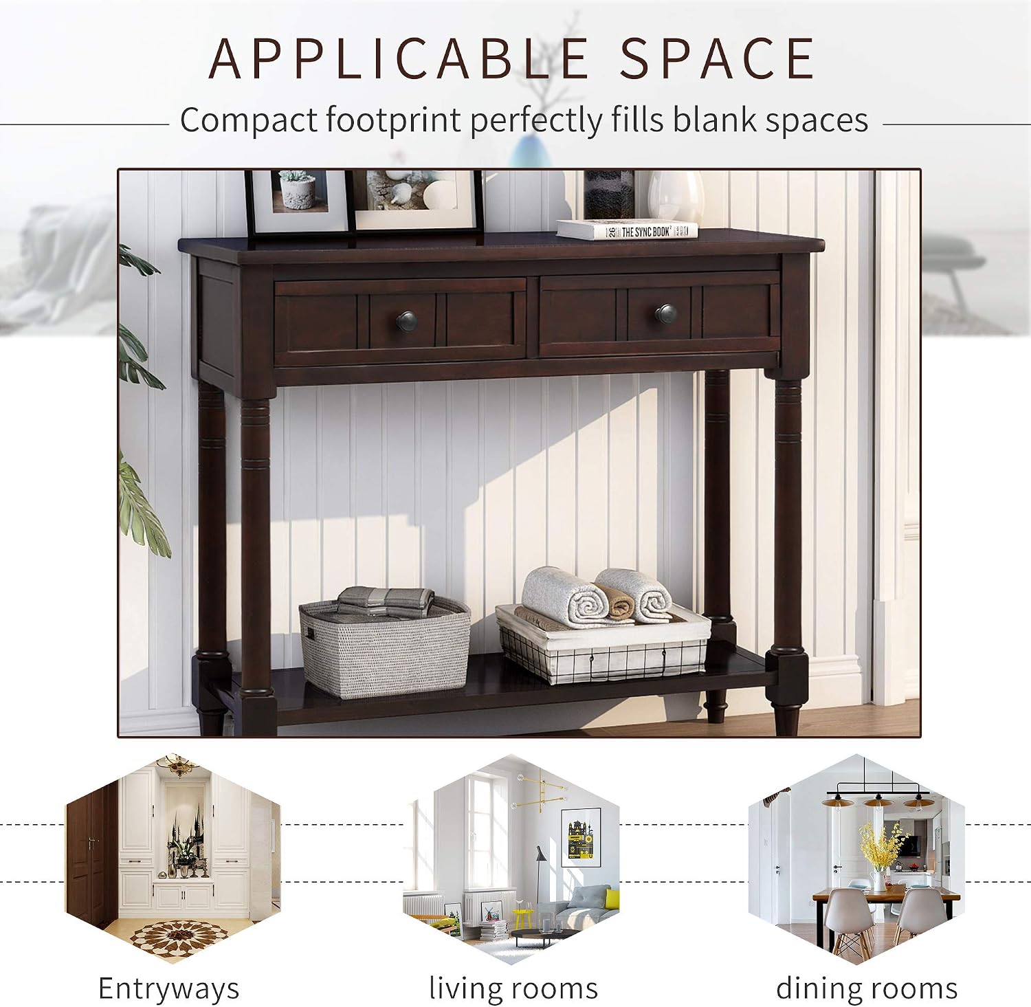 Bellemave Console Table with Drawers, Retro Entryway Table with 2 Drawers and Open Storage Shelf, Narrow Long Sofa Table, Behind Couch Table for Living Room, Foyer and Hallway,Espresso