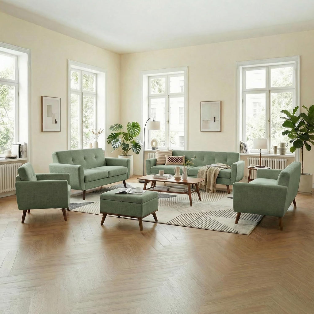 Tbfit 56' W Loveseat Sofa, Mid Century Modern Decor Love Seat Couches for Living Room, Button Tufted Upholstered Small Couch for Bedroom, Solid and Easy to Install Love Seats Furniture, Green