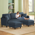 Welzona 83' Couches for Living Room, Teddy Sofa Couch with Storage Ottomans, U Shaped Couch with Movable Ottomans, Tool-Free Modular Sectional Sofa, All-Wood Sofas for Living Room 2 Pillows, Blue Grey