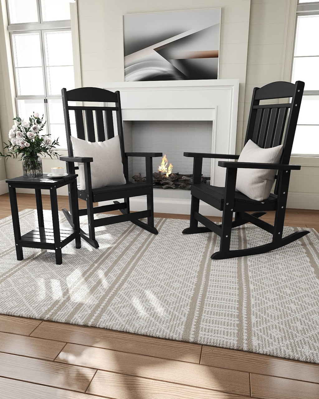 NAVINE Outdoor Rocking Chairs Set of 4, Oversized High Back Patio Rocking Chairs, All Weather Porch Rocking Chairs for Outside. Black