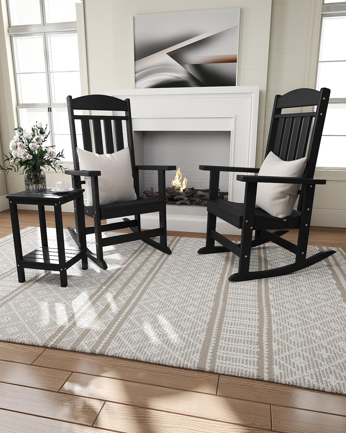 NAVINE Outdoor Rocking Chairs Set of 4, Oversized High Back Patio Rocking Chairs, All Weather Porch Rocking Chairs for Outside. Black